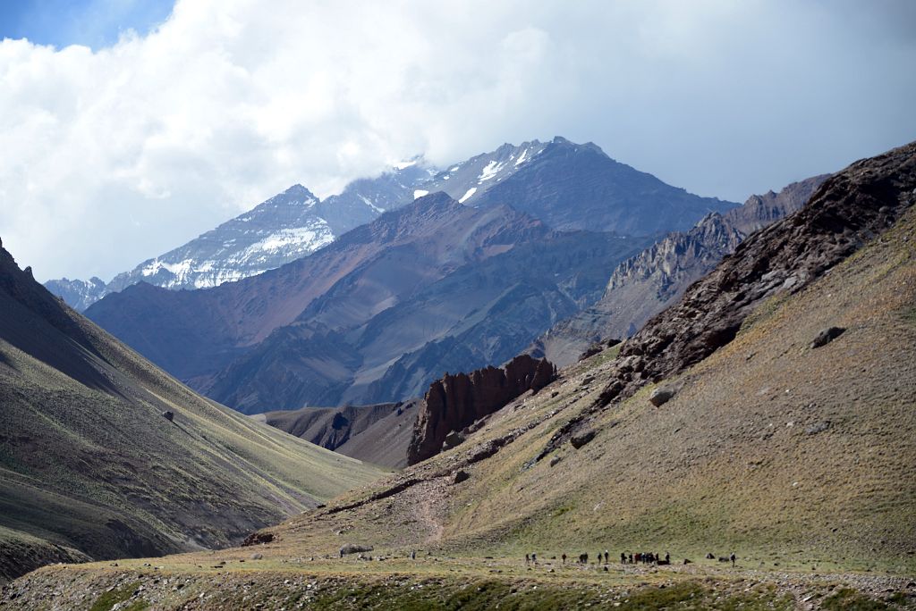 26 Looking Back Up The Valley To Cerro Pyramidal, Cerro Mirador And Aconcagua Summit In Clouds From Bridge 3049m Near The Aconcagua Park Exit To Penitentes